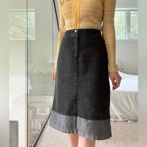 Vintage Black and Grey Denim Jean Midi Skirt